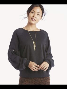 Sanctuary Black Balloon-Sleeve Sweatshirt with Stud Accents